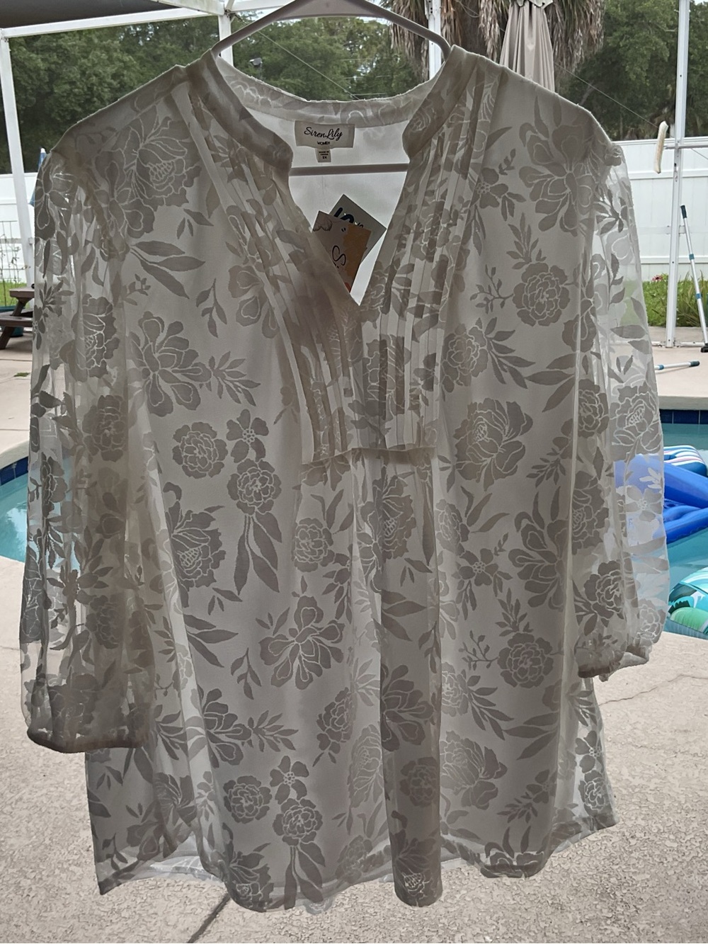 Siren Lily Floral Sheer Pintuck Blouse